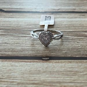 Silver Heart Shaped Cubic Zirconium Ring - size 10